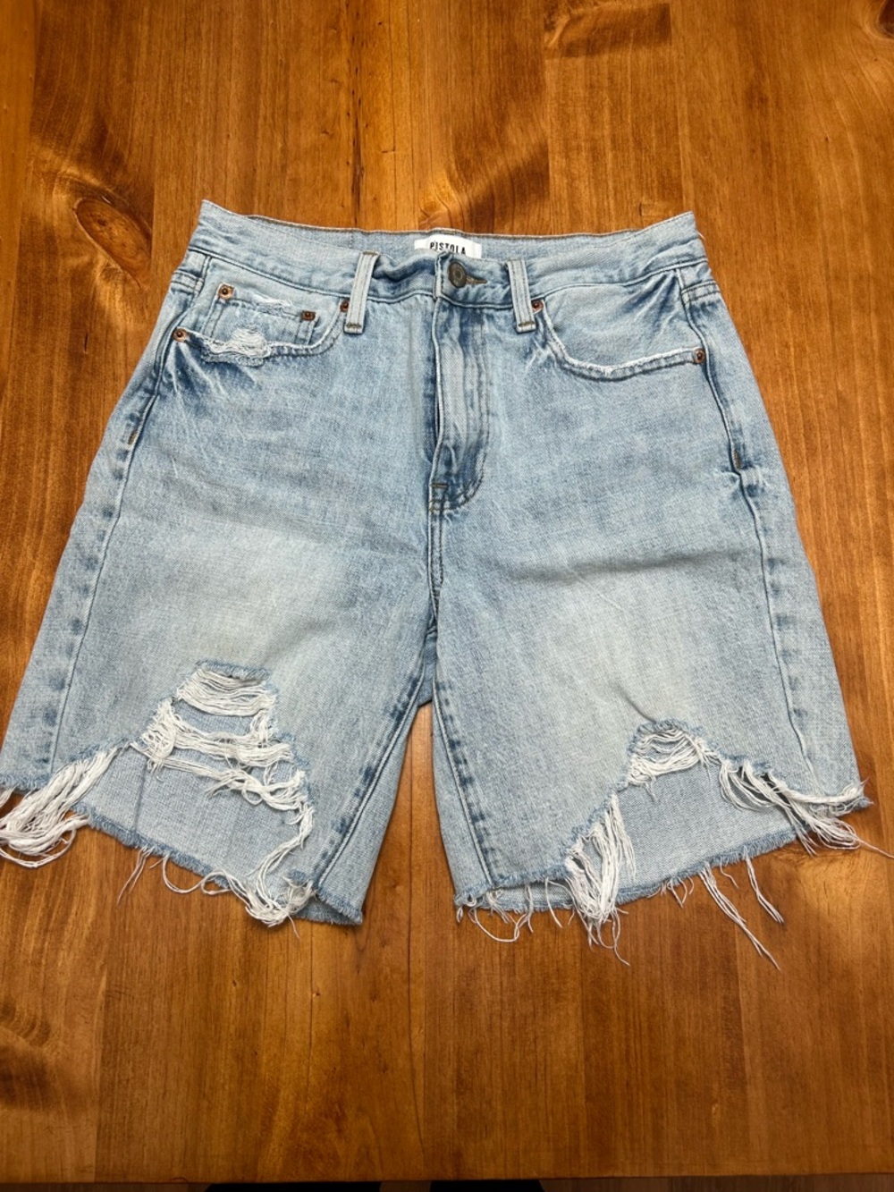 Pistols Light Blue Distressed Denim Women's Shorts